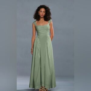 AMUR Sage Green Ruched Bodice Cap-Sleeve Maxi Dress